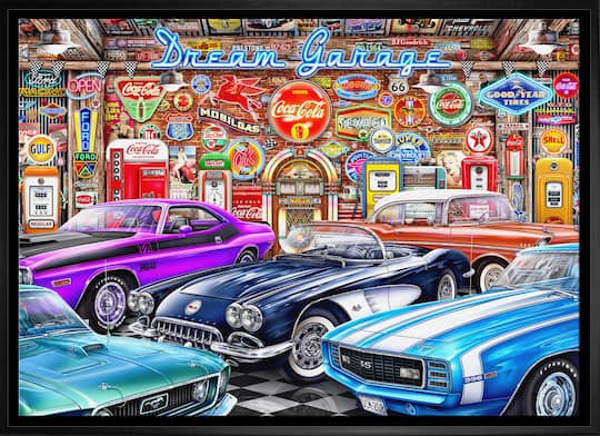 Dream Garage 20" x 29" Framed Canvas By Michel Fishel 31.5" x 22.5"